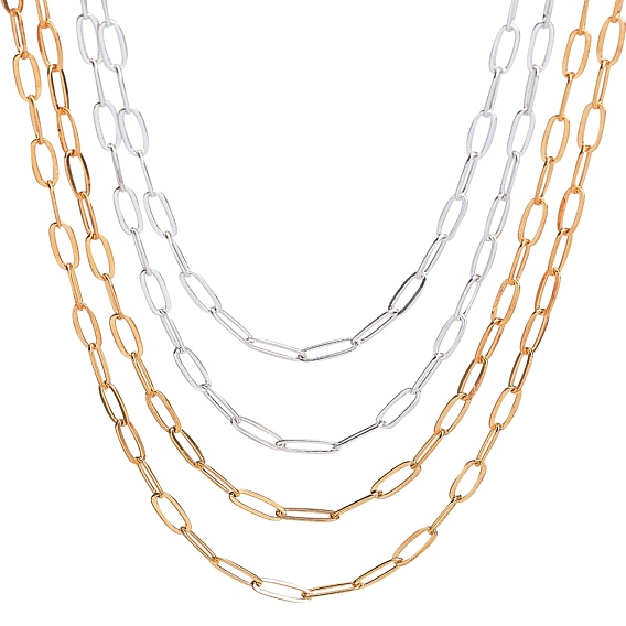 Brass Paperclip Chains, Flat Oval, Drawn Elongated Cable Chains, Soldered