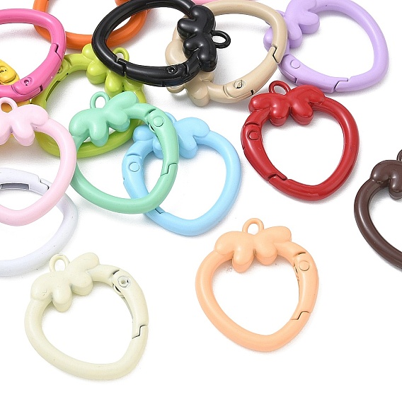Spray Paint Alloy Spring Gate Rings, Strawberry