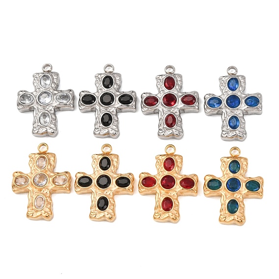 304 микро нержавеющей стали прокладывать Цирконом подвески, крестик, золотой / нержавеющая сталь цвета