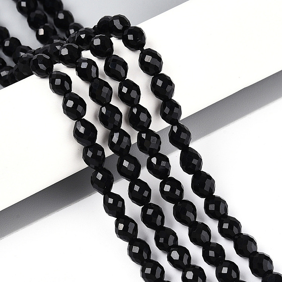 Натуральные бусины из черного оникса (окрашенные и нагретые), баррель, граненые