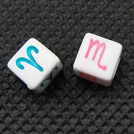 Созвездие / знак зодиака знак акрил большой дыра куб европейский бисер, 7x7x7 мм, отверстия: 4 мм, около 1700 шт / мешок