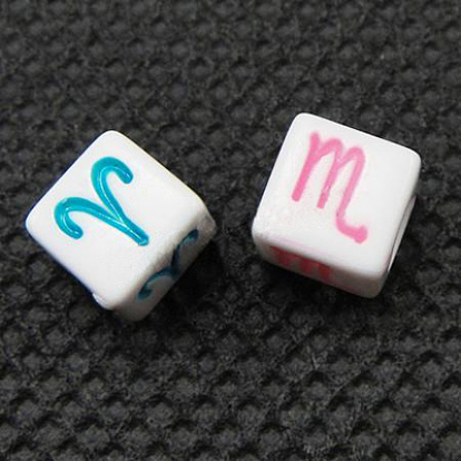 Созвездие / знак зодиака знак акрил большой дыра куб европейский бисер, 7x7x7 мм, отверстия: 4 мм, около 1700 шт / мешок