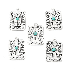 Synthetic Turquoise Pendants, with Alloy Findings, Rectangle Charms with Crow