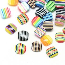 Resin Striped Cabochons, Square