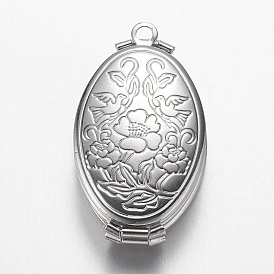 Messing-Medaillon-Anhänger, cadmiumfrei und bleifrei, Oval mit Blume, Mehrschicht