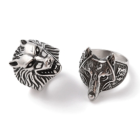 Viking 304 Stainless Steel Wolf Head Wide Finger Rings for Mens