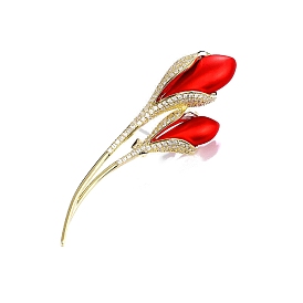 Flower Alloy Crystal Rhinestone Brooch, Exquisite Red Enamel Pins for Girl Women