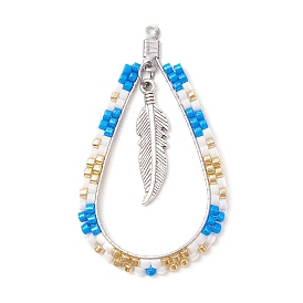 Каплевидная подвеска из стеклянного бисера в стиле бохо с перьями, цвета нержавеющей стали 304 выводы из нержавеющей стали