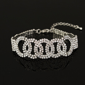 Bracelet large vintage incrusté de cristaux à double rangée pour femmes