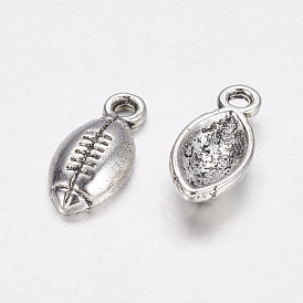 Football Sports Theme Tibetan Style Alloy Rugby Charms, Cadmium Free & Lead Free, 15x7x3mm, Hole: 1.5mm, about 1600pcs/1000g