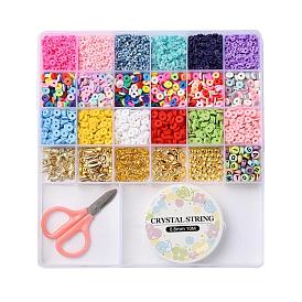Kits de fabrication de bijoux diy, 2850 pcs fleur/géométrie argile polymère & ccb plastique & laiton & perles acryliques, 20 pcs pendentifs coquillages et étoiles de mer, ciseaux, fermoirs en alliage, anneaux de fer et fil de cristal élastique