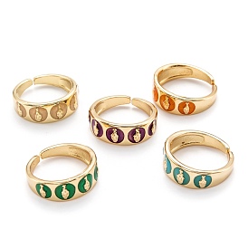 Brass Enamel Cuff Rings, Open Rings, Wide Band Rings, Long-Lasting Plated, Saint, Golden