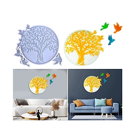 DIY Food Grade Silicone Round with Bird & Tree of Life Wall Decoration Molds, Resin Casting Molds, for UV Resin, Epoxy Resin Craft Making