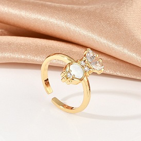 Открытые манжеты из латуни с микропаве из прозрачных кубических цирконий, с натуральной оболочкой для женщин