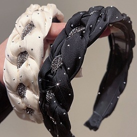 Rhinestone Polyester Hair Bands, Twist Knitted Wide Style Hair Accessories for Girls Women