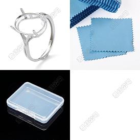1Pc Oval Prong Ring Settings, Adjustable 925 Sterling Silver Ring Findings, 1Pc Suede Fabric Square Silver Polishing Cloth