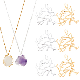 10Pcs 2 Styles Brass Pendants, Branch Shape Charms