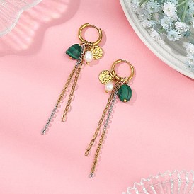 Серьги-подвески из натурального малахита и натурального культивированного пресноводного жемчуга, 202 серьги-кольца из нержавеющей стали для женщин