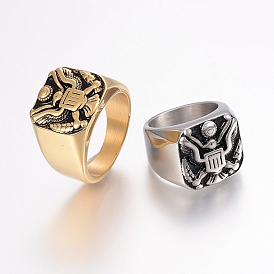 304 Stainless Steel Finger Rings, Signet Rings for Men, with Enamel, Wide Band Rings