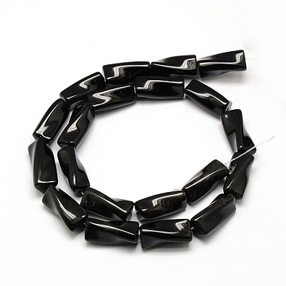 Natural Obsidian Twist Column Beads Strands, 21x10x10mm, Hole: 1mm, about 20pcs/strand, 15.74 inch