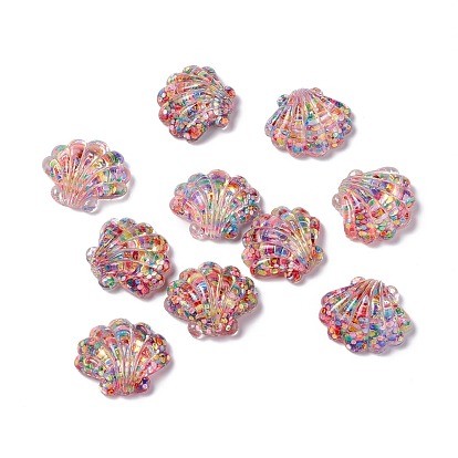 Transparent Resin Cabochons, Shell with Sequins