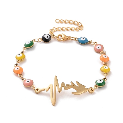 Вакуумное покрытие pvd 304 браслет из нержавеющей стали с изображением сердца и ласточки, красочный эмалевый браслет с цепями от сглаза для женщин