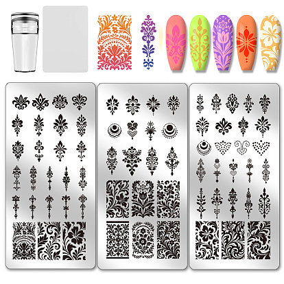 3Шаблоны для дизайна ногтей из нержавеющей стали своими руками, шаблонный инструмент, прямоугольные, 1шаблоны изображений для дизайна ногтей из пластиковых пакетов, с силиконовой печатью и скребком