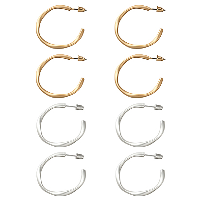 4 пары 2 цветные железные серьги-гвоздики, c-образный