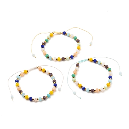 Adjustable Nylon Thread Braided Bead Bracelets, with Glass Beads, Faceted, Rondelle & Cube