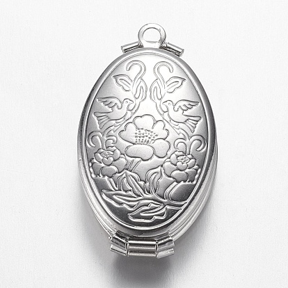 Messing-Medaillon-Anhänger, cadmiumfrei und bleifrei, Oval mit Blume, Mehrschicht