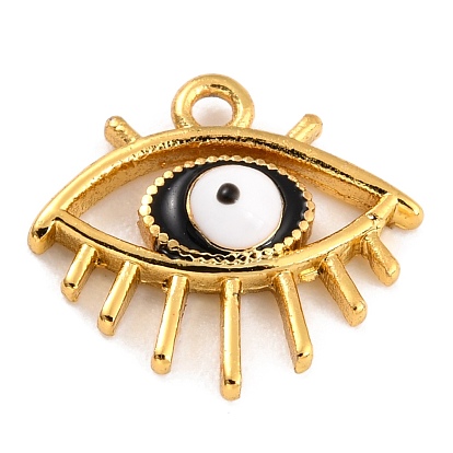 Golden Brass Enamel Pendants, Long-Lasting Plated, Evil Eye