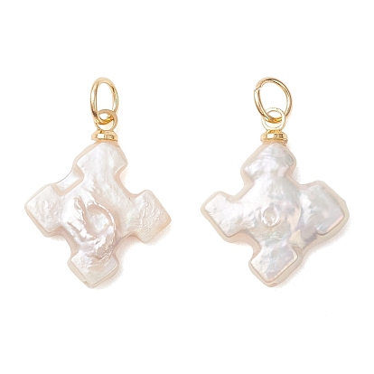 Подвески из натурального барочного жемчуга кеши, Подвески в виде цветов с фурнитурой из латуни и нержавеющей стали., кремово-белые