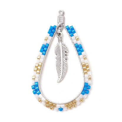 Каплевидная подвеска из стеклянного бисера в стиле бохо с перьями, цвета нержавеющей стали 304 выводы из нержавеющей стали