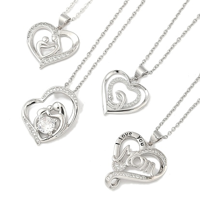 День матери латунные микропаве прозрачные кубические цирконии сердце кулон ожерелья для женщин