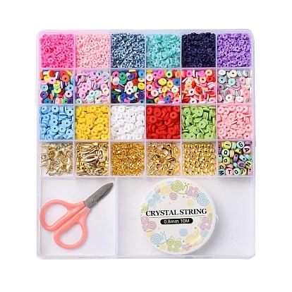 Kits de fabrication de bijoux diy, 2850 pcs fleur/géométrie argile polymère & ccb plastique & laiton & perles acryliques, 20 pcs pendentifs coquillages et étoiles de mer, ciseaux, fermoirs en alliage, anneaux de fer et fil de cristal élastique