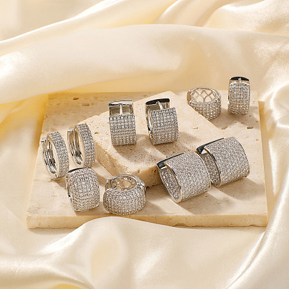 Латунные серьги обруча, круглые, со стразами