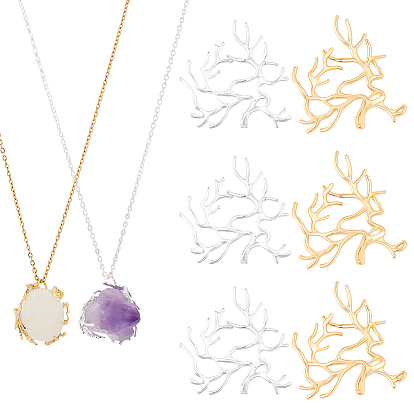 10Pcs 2 Styles Brass Pendants, Branch Shape Charms