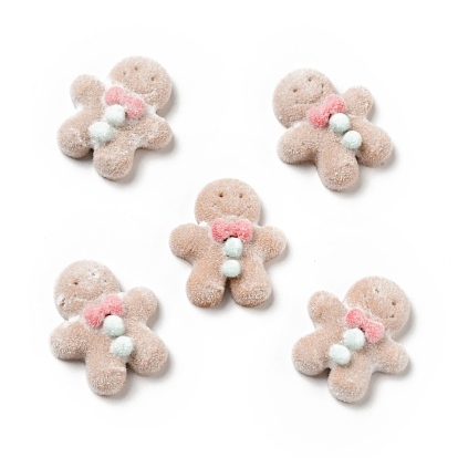 Christmas Opaque Resin Cabochons, Flocky Gingerbread Man