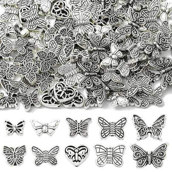 100 pièces 10 styles perles en alliage sur le thème des papillons, style tibétain