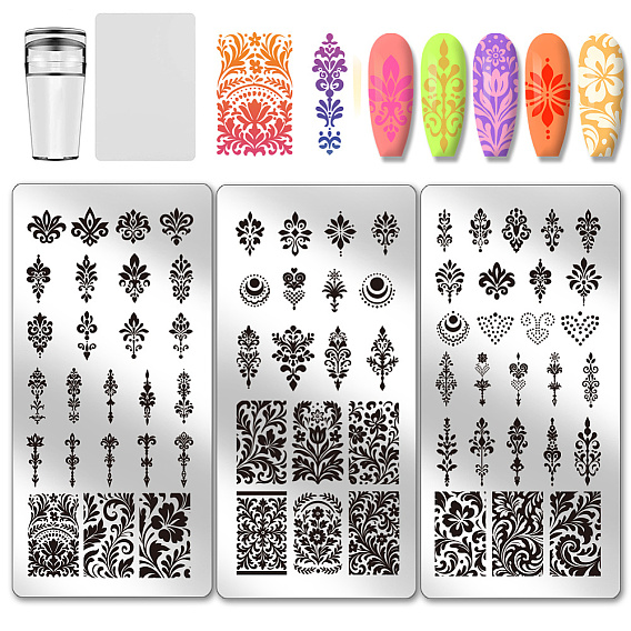 3Шаблоны для дизайна ногтей из нержавеющей стали своими руками, шаблонный инструмент, прямоугольные, 1шаблоны изображений для дизайна ногтей из пластиковых пакетов, с силиконовой печатью и скребком