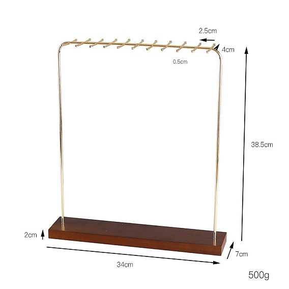 Железа ожерелье дисплей стенды, с деревянным подвалом, прямоугольные