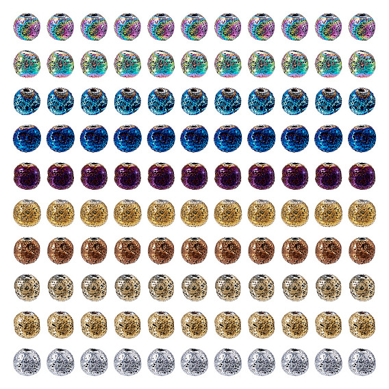 10 цветные гальванизированные нити бусин из натуральной лавы, круглые