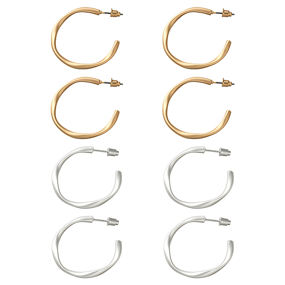 4 пары 2 цветные железные серьги-гвоздики, c-образный