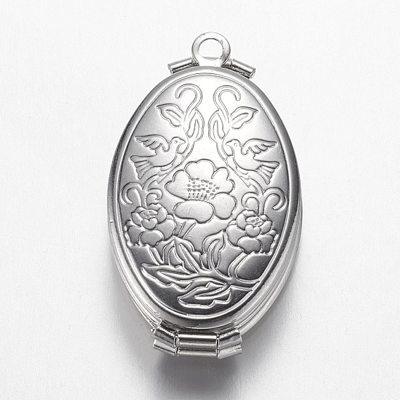 Messing-Medaillon-Anhänger, cadmiumfrei und bleifrei, Oval mit Blume, Mehrschicht