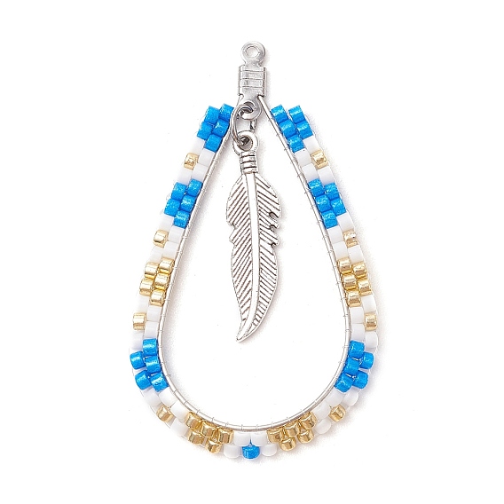 Каплевидная подвеска из стеклянного бисера в стиле бохо с перьями, цвета нержавеющей стали 304 выводы из нержавеющей стали