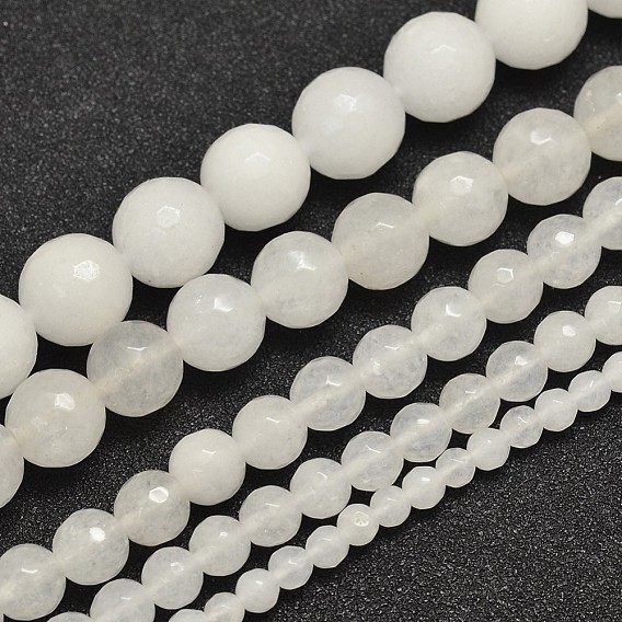 Natural Malaysia Jade Bead Strands, Imitation White Jade, Round, Dyed, Faceted