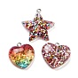Прозрачные смоляные подвески, Подвески-звезды/сердечки с пайетками и железными петлями платинового цвета
