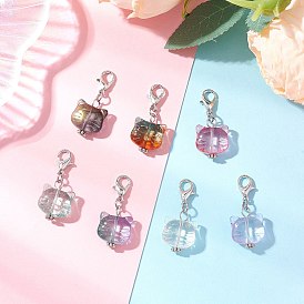 Подвесные украшения из стекла в форме головы кошки, с карабинами из цинкового сплава для украшений сумок