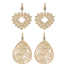 304 Stainless Steel Rhinestone Dangle Earrings, Golden