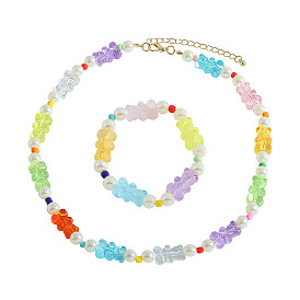 Cute Candy-colored Bear Bracelet with Rubber Texture and Animal Pendant Necklace for Women